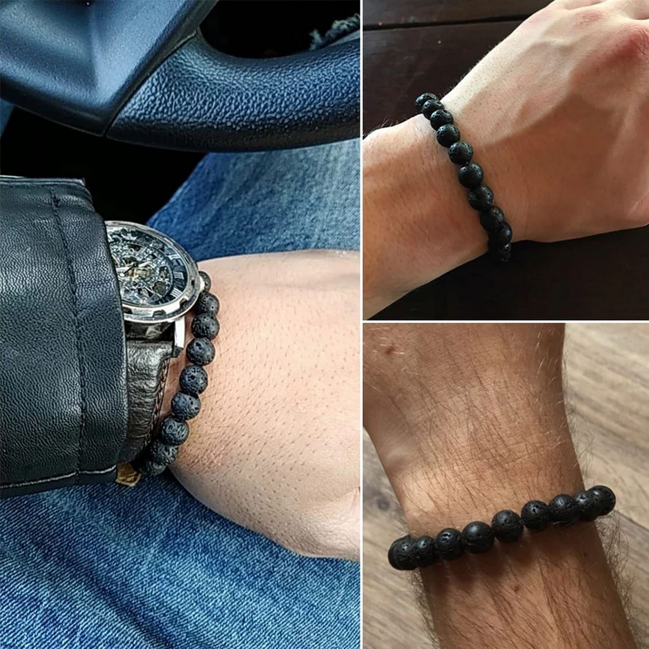 Pulsera Piedra Volcánica Unisex + Estuche 